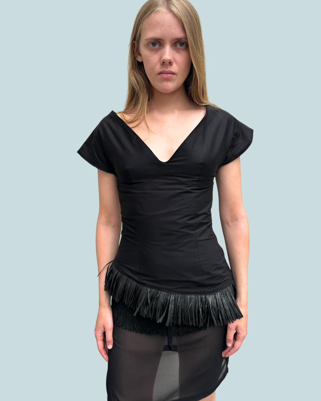 Paloma Blouse, Black Raffia Trim