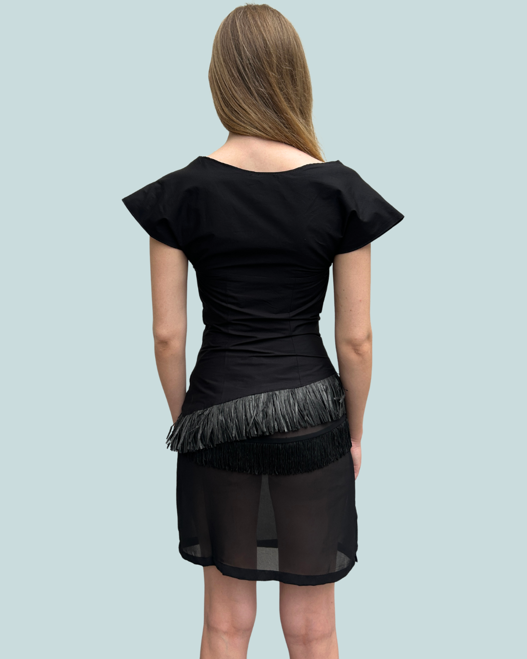 Paloma Blouse, Black Raffia Trim