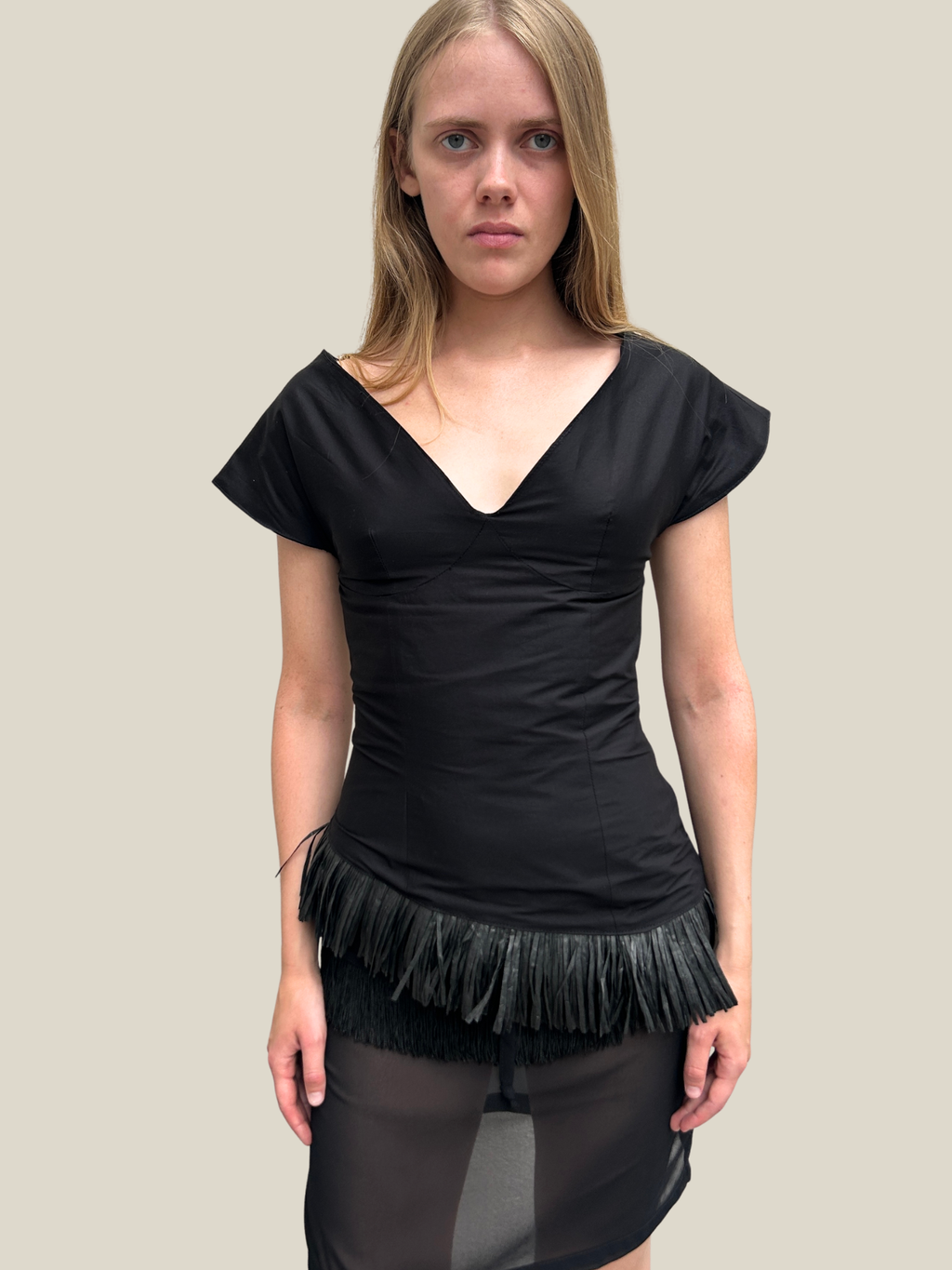 Paloma Blouse, Black Raffia Trim