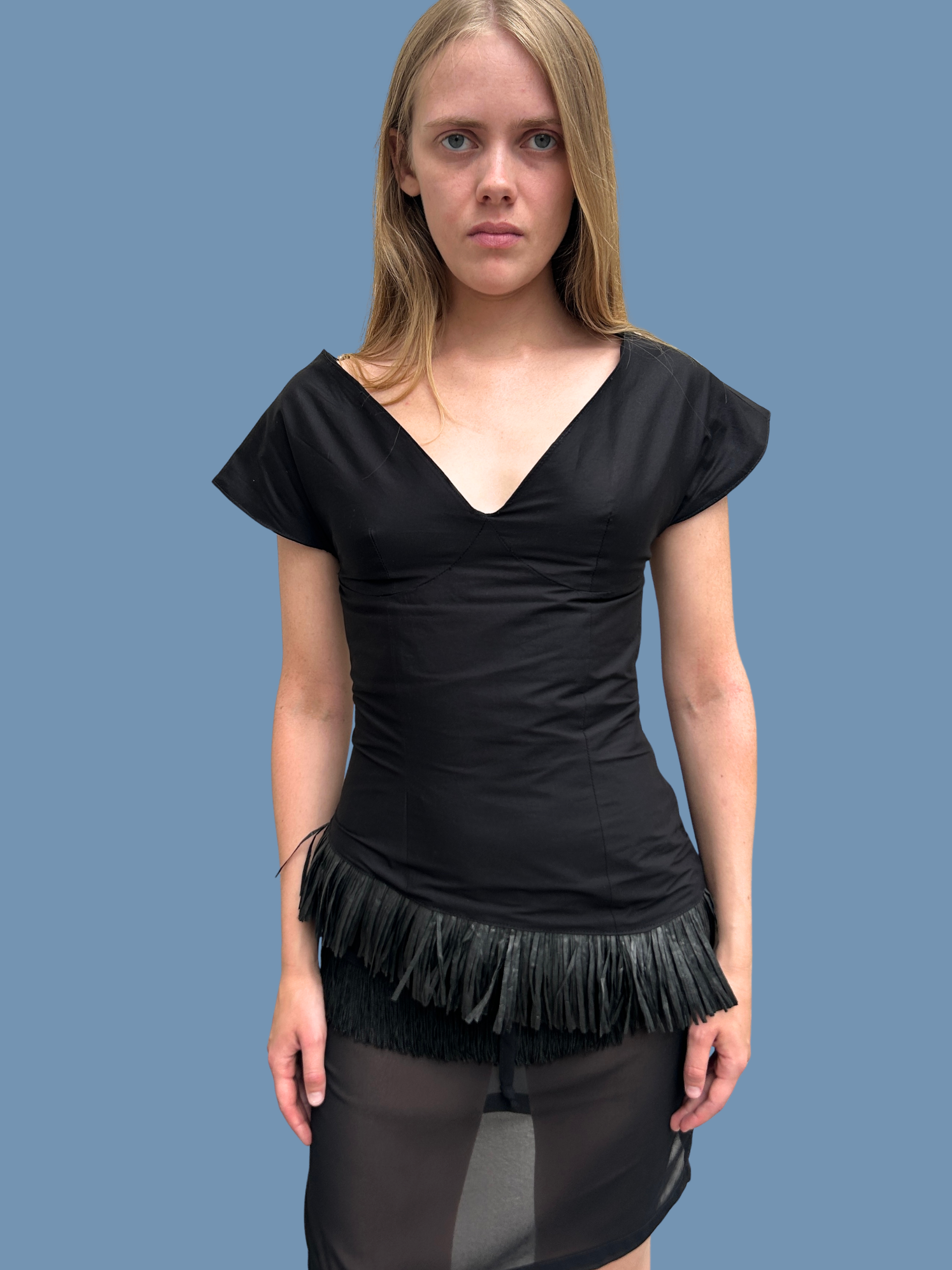 Paloma Blouse, Black Raffia Trim