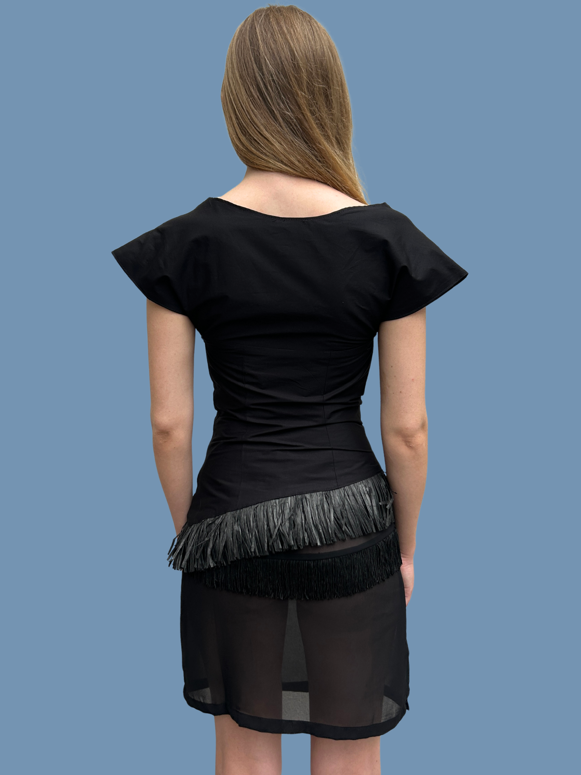 Paloma Blouse, Black Raffia Trim