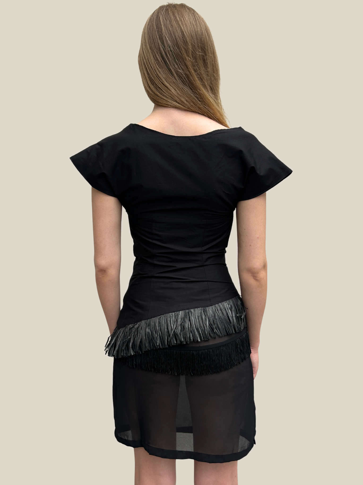 Paloma Blouse, Black Raffia Trim