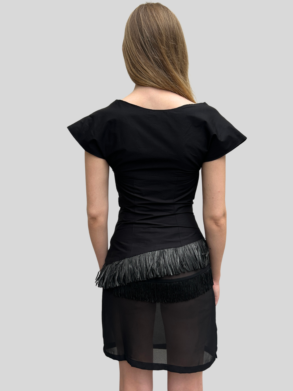 Paloma Blouse, Black Raffia Trim