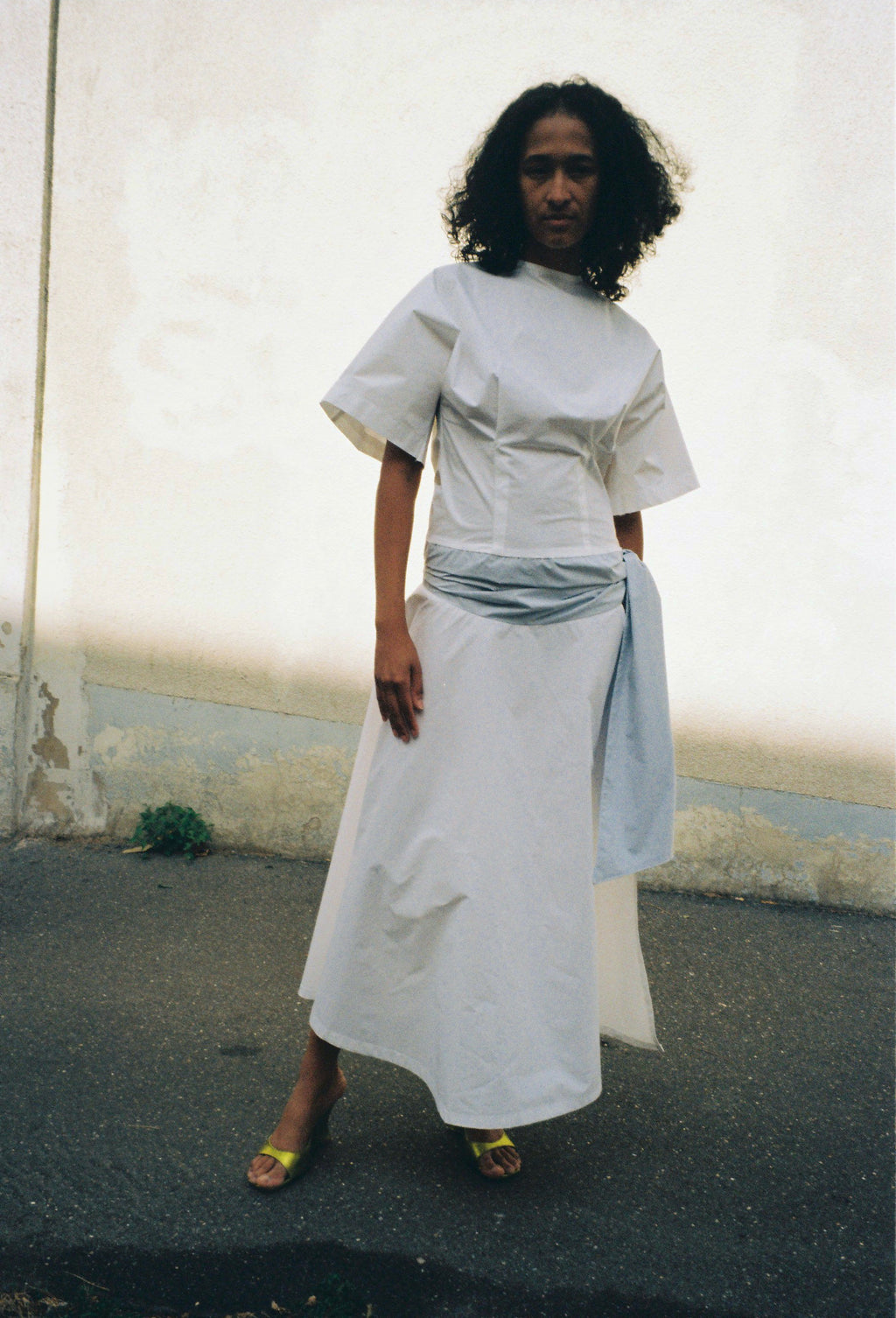SAMPLE Louise Dress, White & Baby Blue