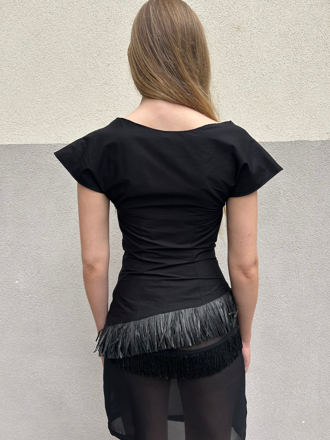 Paloma Blouse, Black Raffia Trim image 3